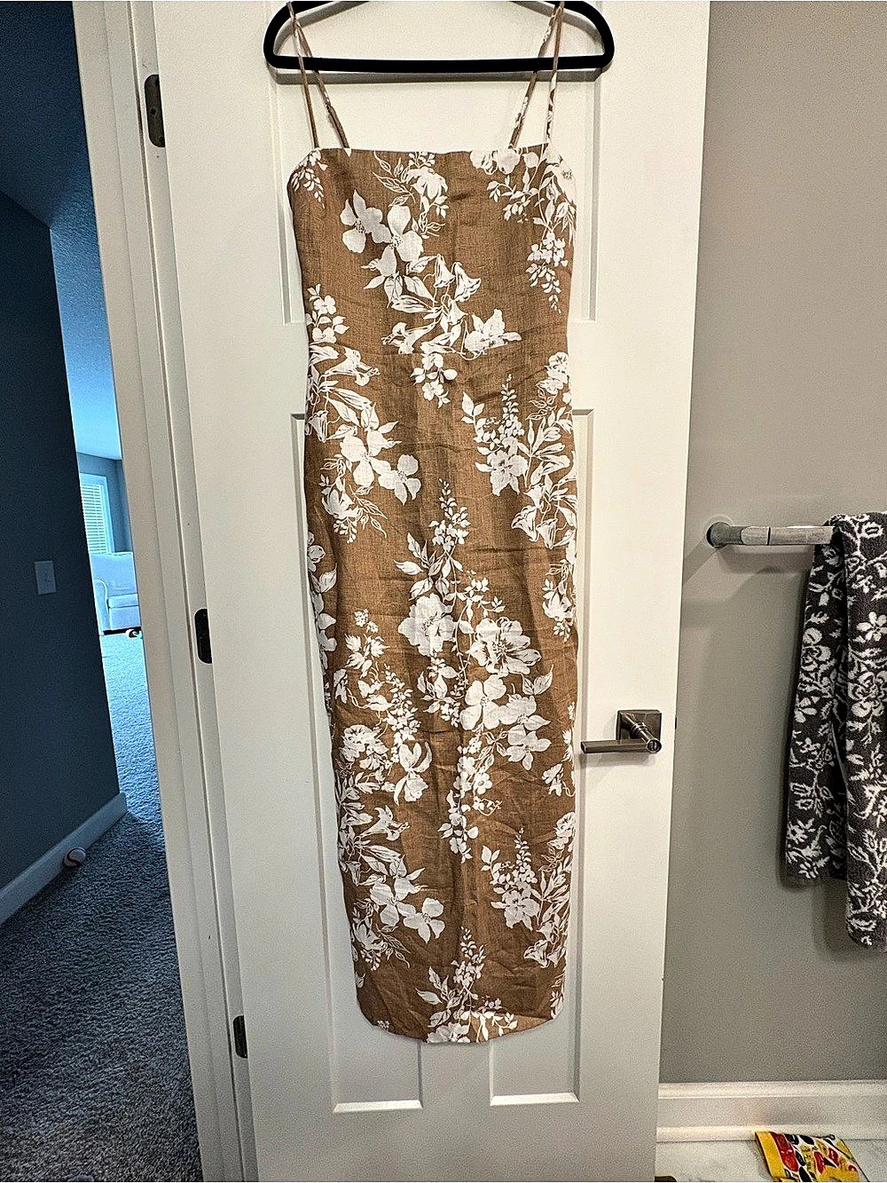 Reformation Frankie Linen Dress Floral Maxi in Brown & White